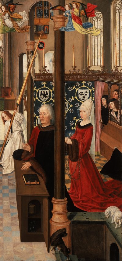 Triptychon mit Szenen aus der Passion Christi (Rückseite des rechten Flügels) Zwei kniende Stifter von Master of Aachen the Altarpiece